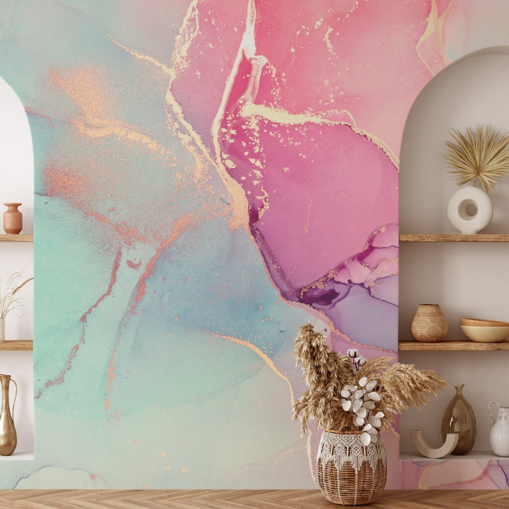 Lively and Dynamic Alcohol Ink in Water Wallpaper for a Vibrant and Artistic Home Decor