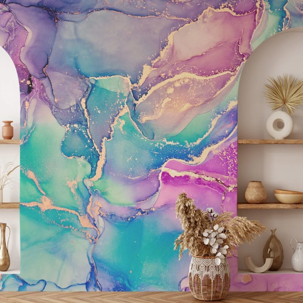 Vivid and Radiant Bright Colored Alcohol Ink Art Wallpaper for a Vibrant and Expressive Home Ambiance