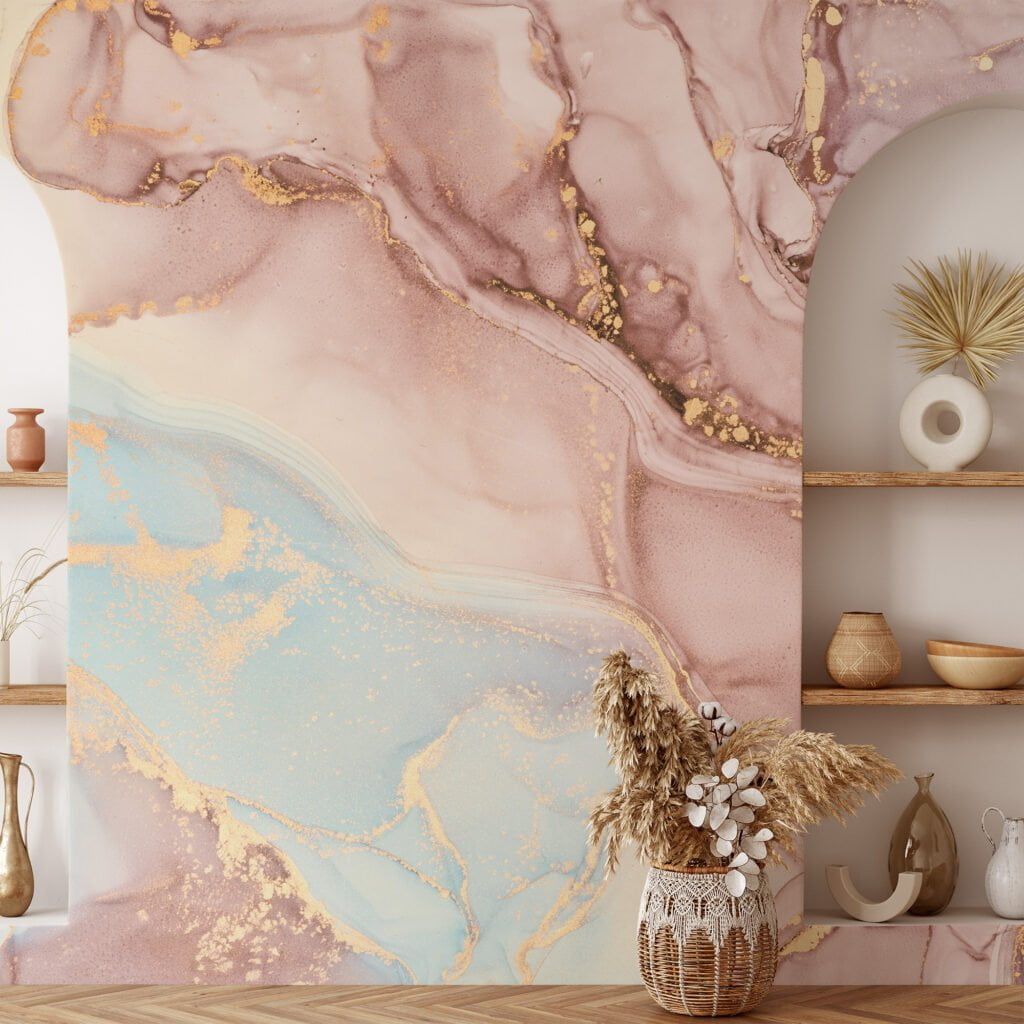 Luxurious Rose Gold Marble Texture Wallpaper for a Glamorous and Refined Home Decor