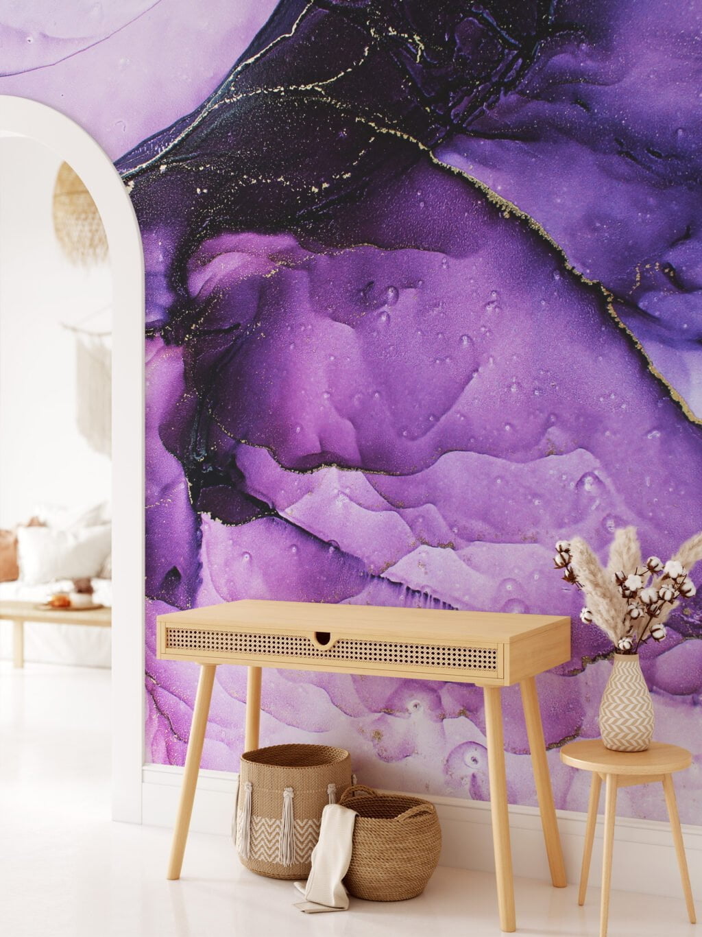 Ethereal and Enchanting Shades of Purple Alcohol Ink Art Wallpaper for a Mesmerizing and Artistic Home Ambience