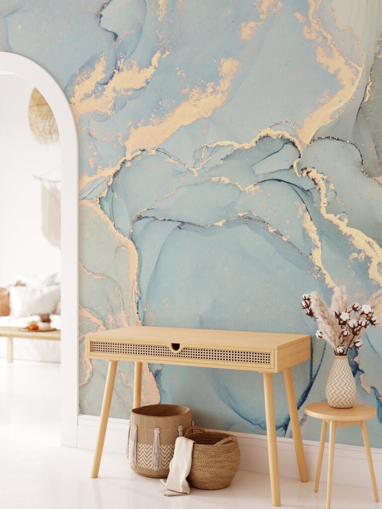 Refreshing Mint Green and Blue Marble Texture Wallpaper for a Serene ...