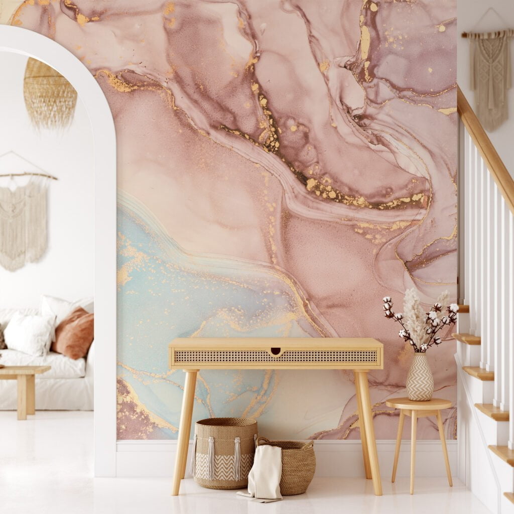 Luxurious Rose Gold Marble Texture Wallpaper for a Glamorous and Refined Home Decor