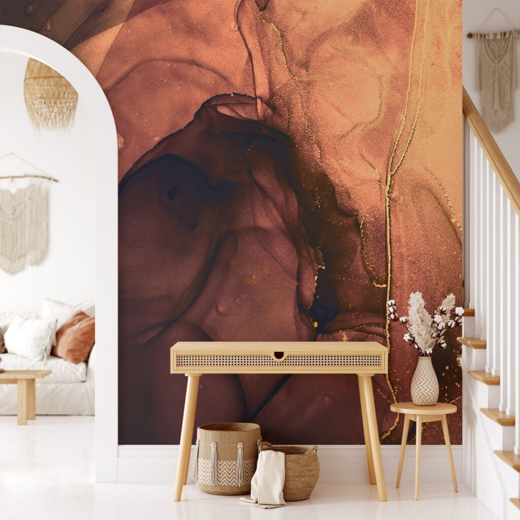 Cozy and Inviting Warm-Toned Stone Effect Marble Wallpaper for a Rustic and Elegant Home Decor