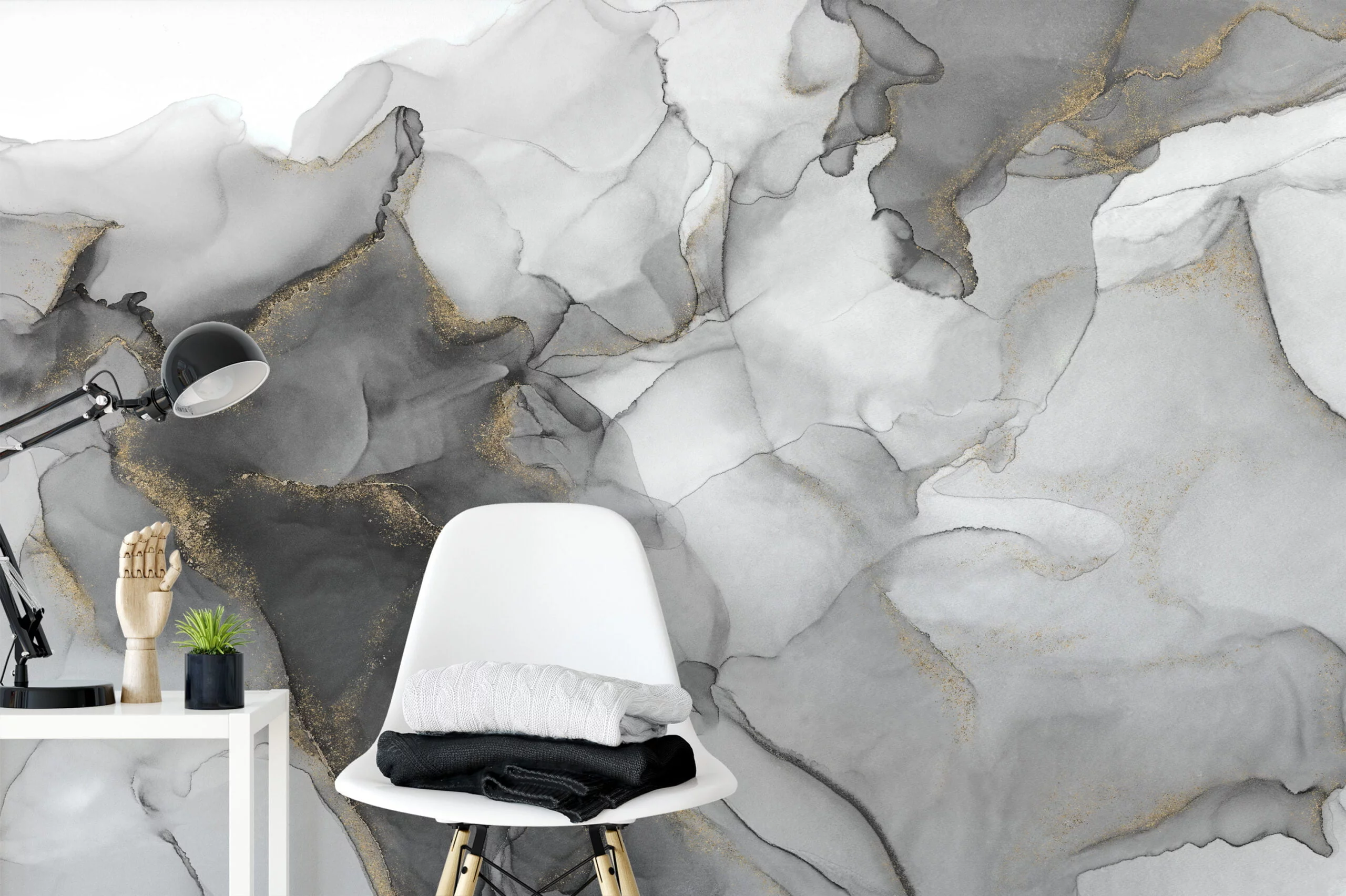 Soothing and Subtle Shades of Grey Ink and Fluid Art Wallpaper for a Serene and Contemporary Home Ambience