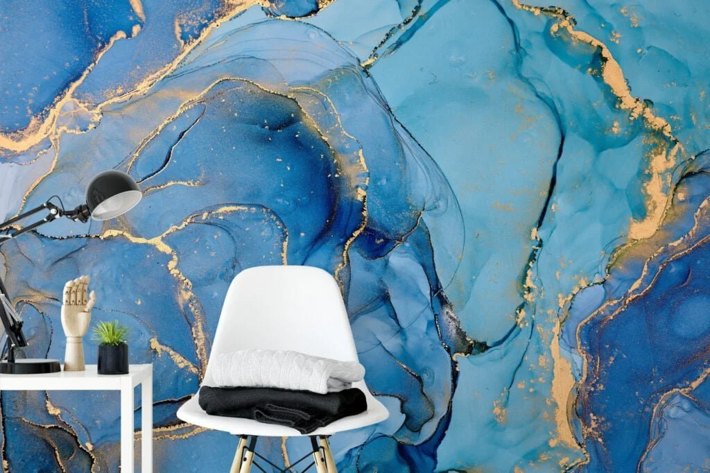 Exquisite Luxury Blue Marble Effect Wallpaper for a Sophisticated and Elegant Home Decor