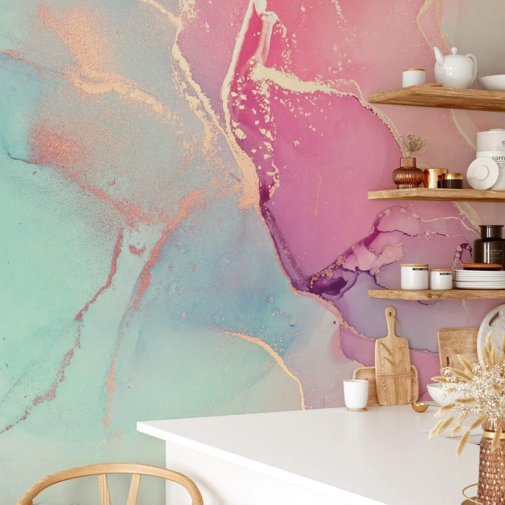 Lively and Dynamic Alcohol Ink in Water Wallpaper for a Vibrant and Artistic Home Decor