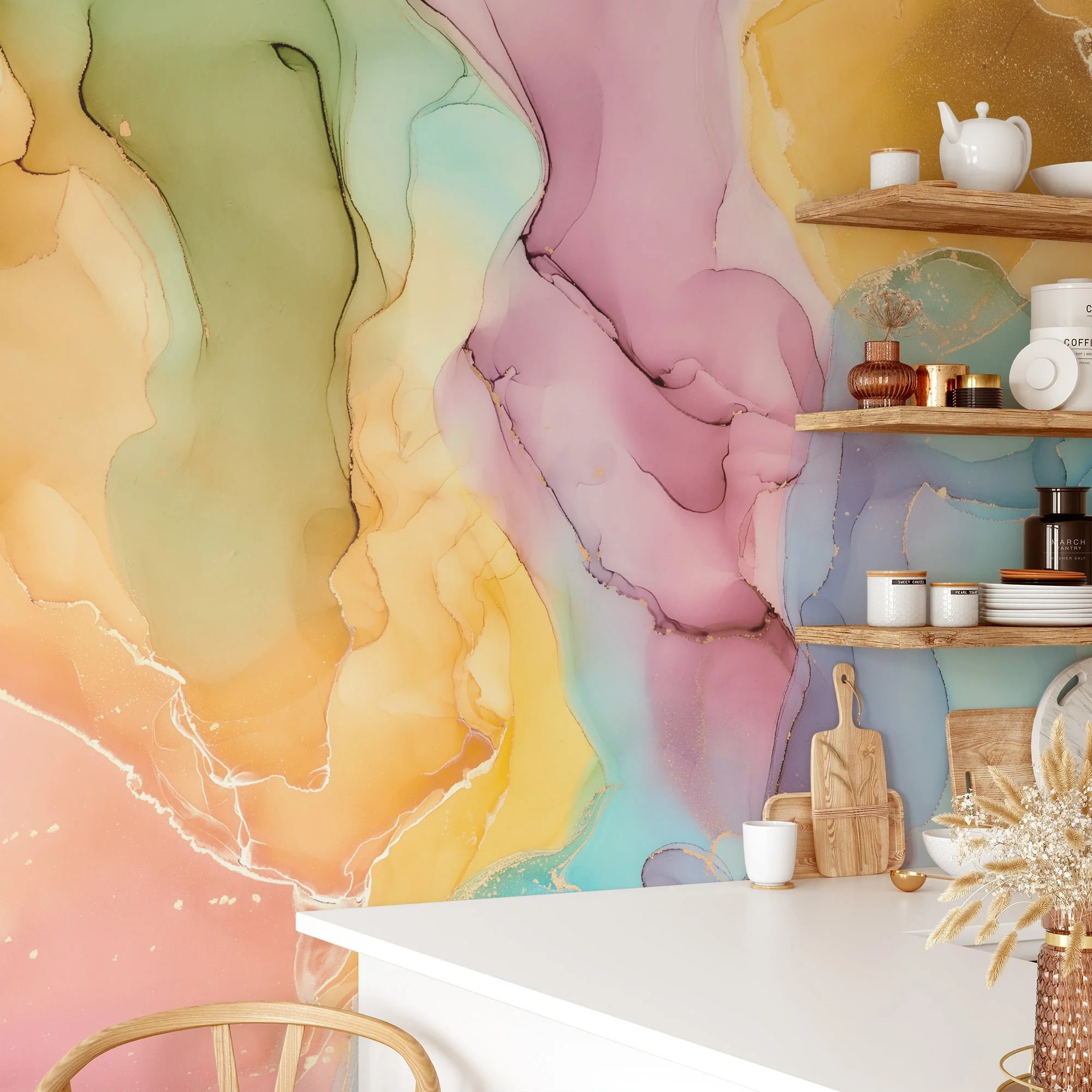 Vibrant Rainbow Colors Ink and Fluid Art Wallpaper for a Playful and Lively Home Decor with an Artistic Flair