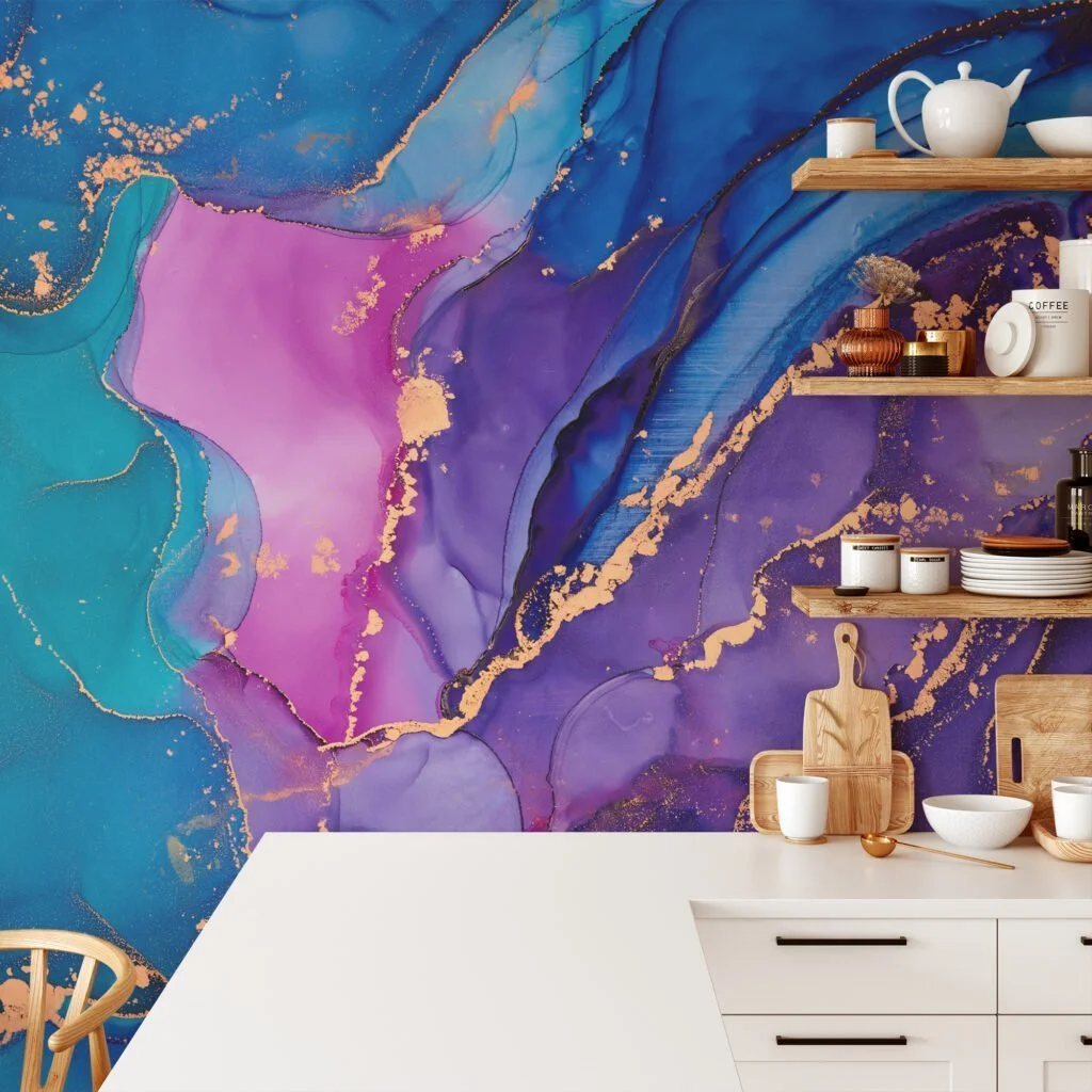 Indulge in the vibrant and captivating beauty of our Colorful Ink Painting Wallpaper