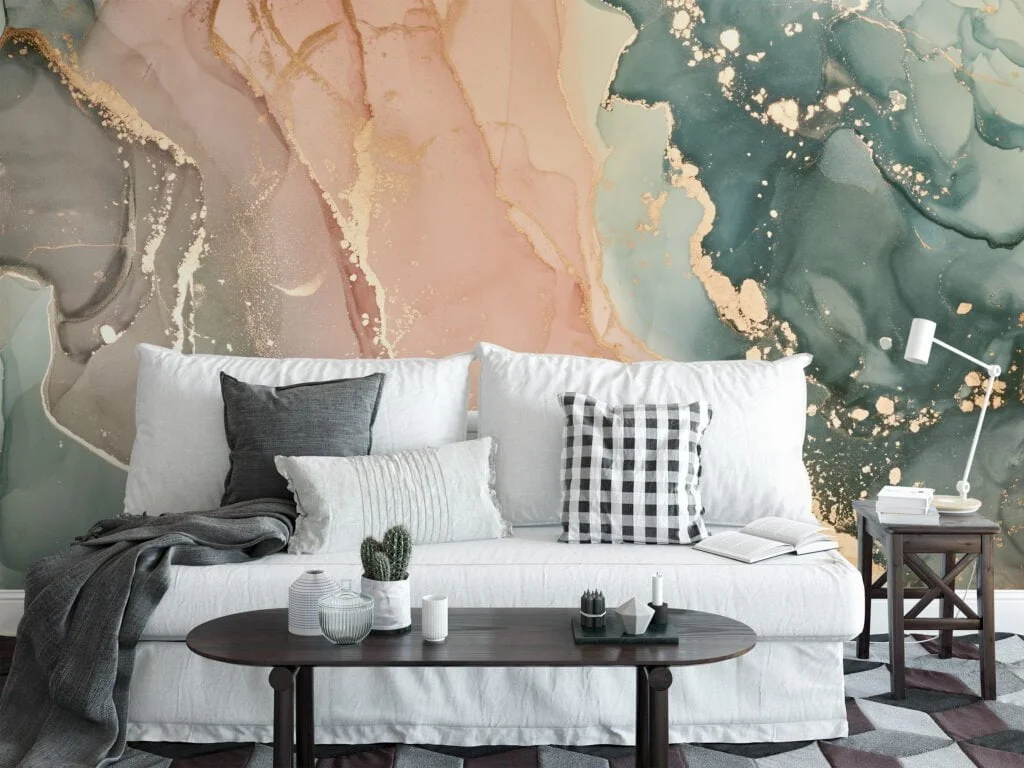 Mesmerizing Mixed-Colored Ink Art with Gilded Flakes Wallpaper for a Captivating and Opulent Home Ambience