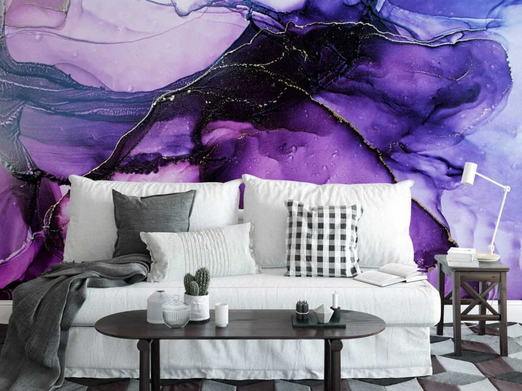 Ethereal and Enchanting Shades of Purple Alcohol Ink Art Wallpaper for a Mesmerizing and Artistic Home Ambience