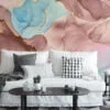 Elegant Rose Gold and Serene Blue Ink Art Wallpaper for a Sophisticated and Tranquil Home Ambience