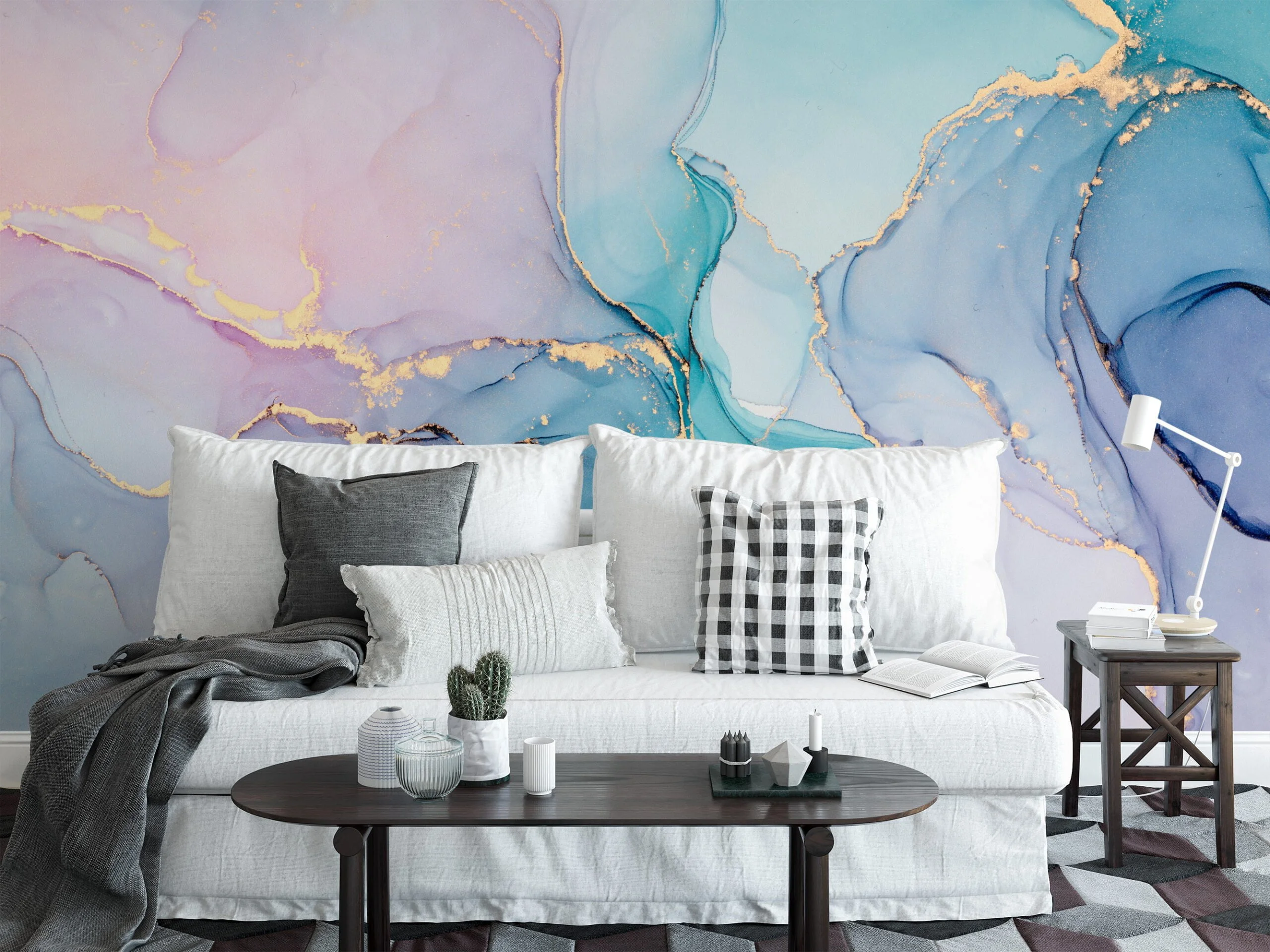 Dreamy and Serene Colorful Pastel Ink Art Wallpaper for a Whimsical and Calming Home Decor