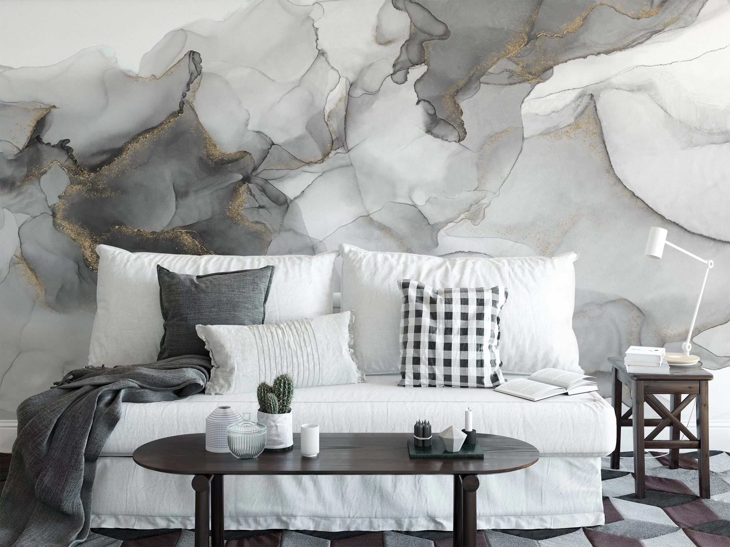 Soothing and Subtle Shades of Grey Ink and Fluid Art Wallpaper for a Serene and Contemporary Home Ambience