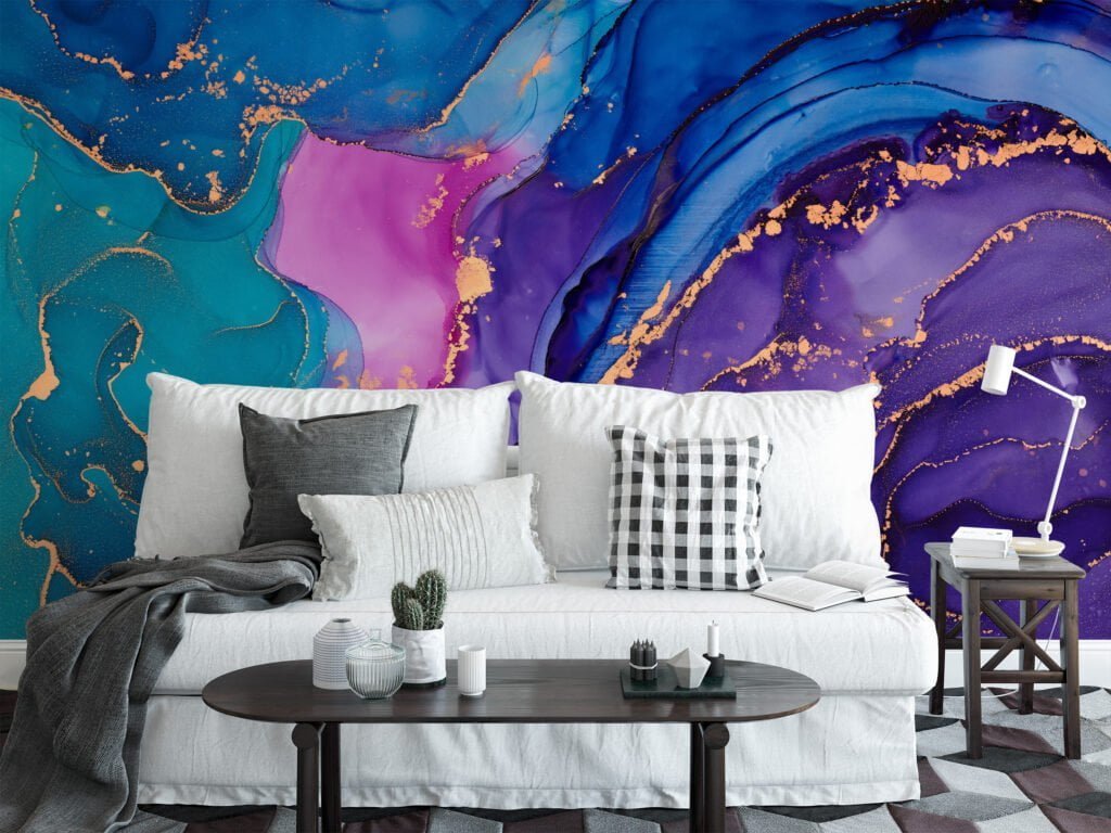 Indulge in the vibrant and captivating beauty of our Colorful Ink Painting Wallpaper