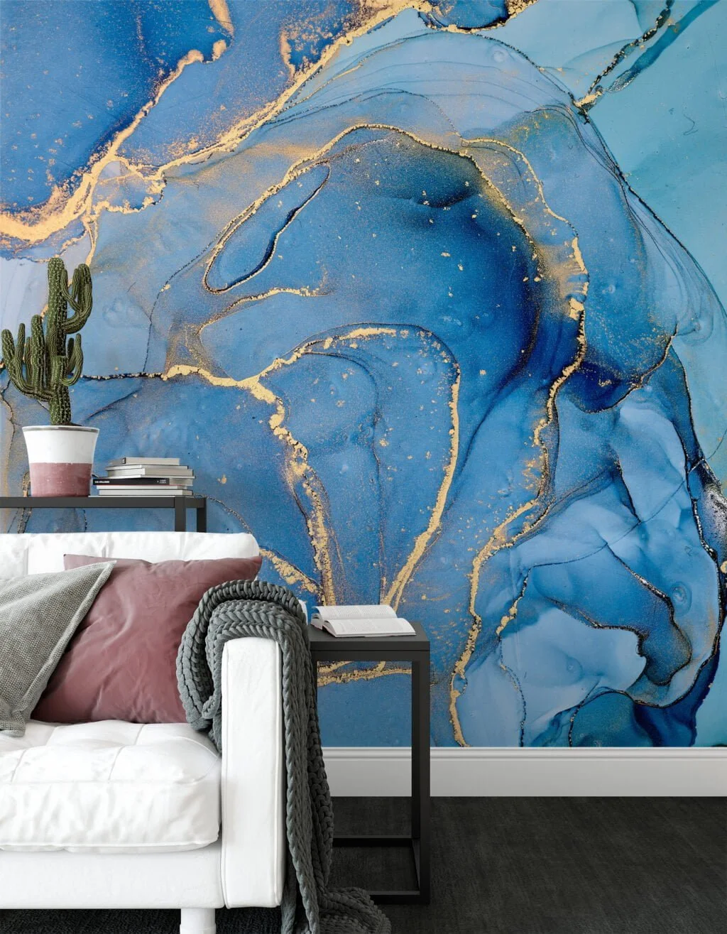 Exquisite Luxury Blue Marble Effect Wallpaper for a Sophisticated and Elegant Home Decor