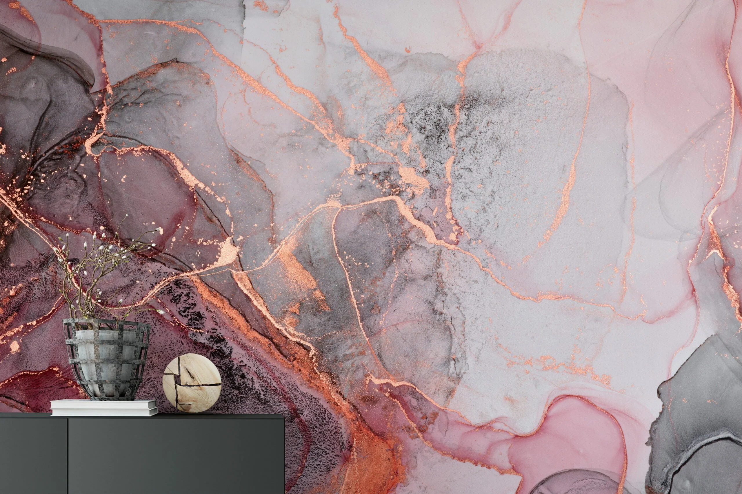 Bold and Striking Red and Black Ink Art Wallpaper for a Dramatic and Contemporary Home Decor