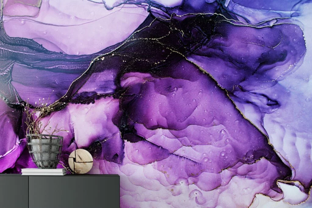 Ethereal and Enchanting Shades of Purple Alcohol Ink Art Wallpaper for a Mesmerizing and Artistic Home Ambience