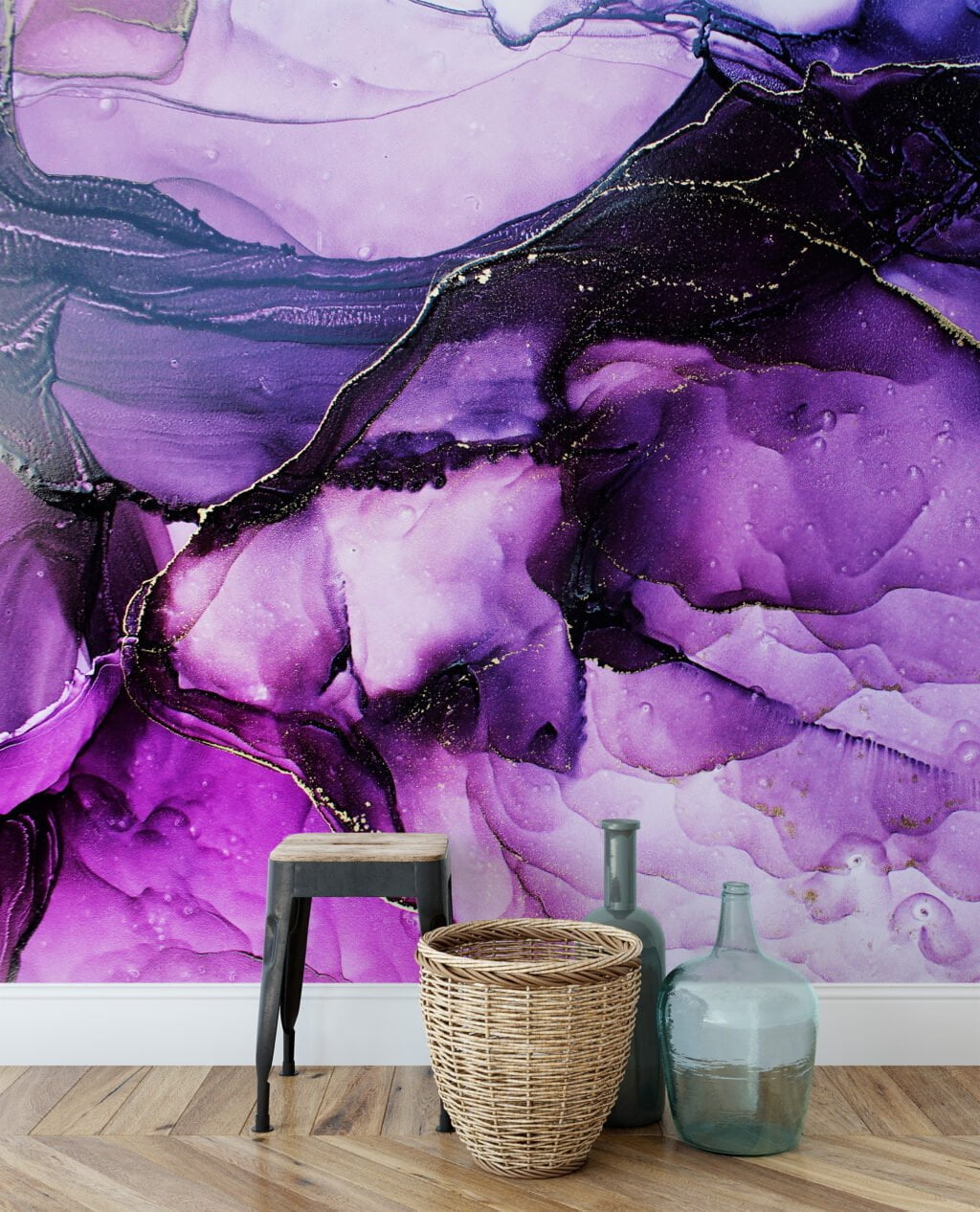Ethereal and Enchanting Shades of Purple Alcohol Ink Art Wallpaper for a Mesmerizing and Artistic Home Ambience