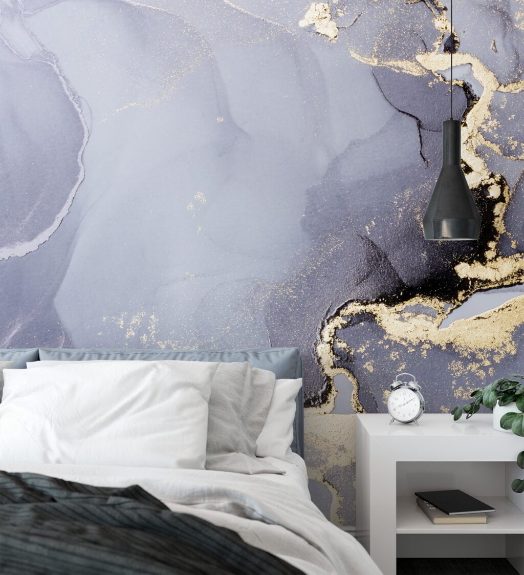 Sophisticated Grey and Gold Ink Art Wallpaper for an Elegant and Luxurious Home Ambiance