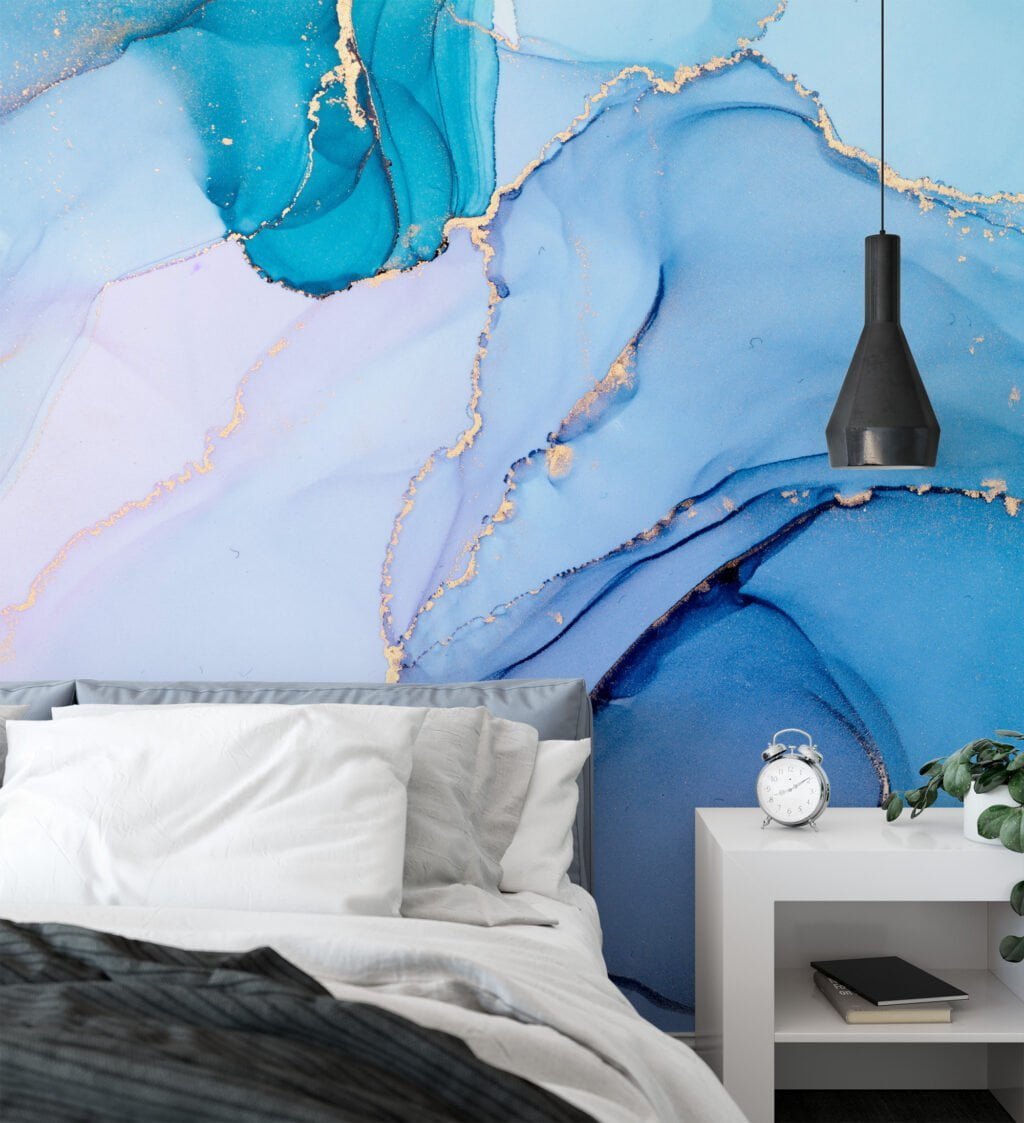 Captivating and Multicolored Blue Marble Texture Wallpaper for an Artistic and Striking Home Ambiance