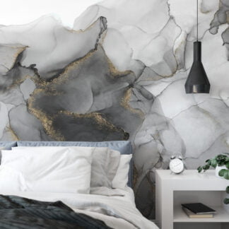 Soothing and Subtle Shades of Grey Ink and Fluid Art Wallpaper for a Serene and Contemporary Home Ambience