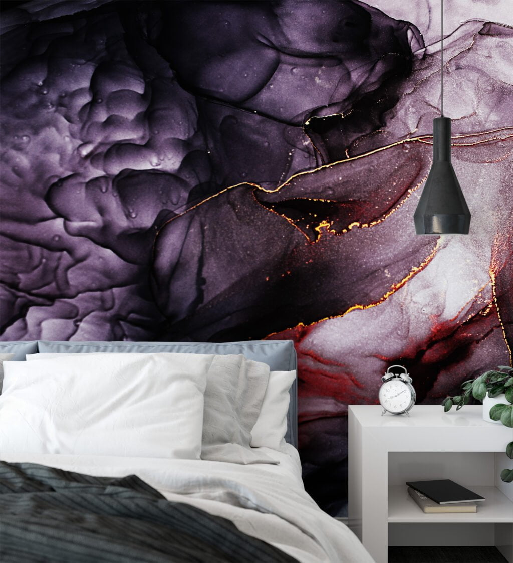 Mysterious and Intense Dark Colored Alcohol Ink Art Wallpaper for a Dramatic and Contemporary Home Decor