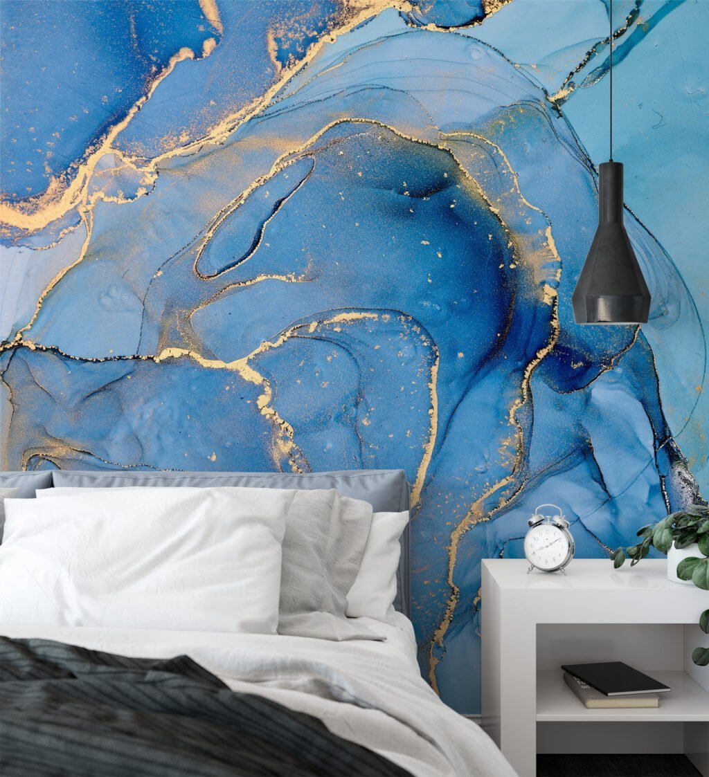Exquisite Luxury Blue Marble Effect Wallpaper for a Sophisticated and Elegant Home Decor