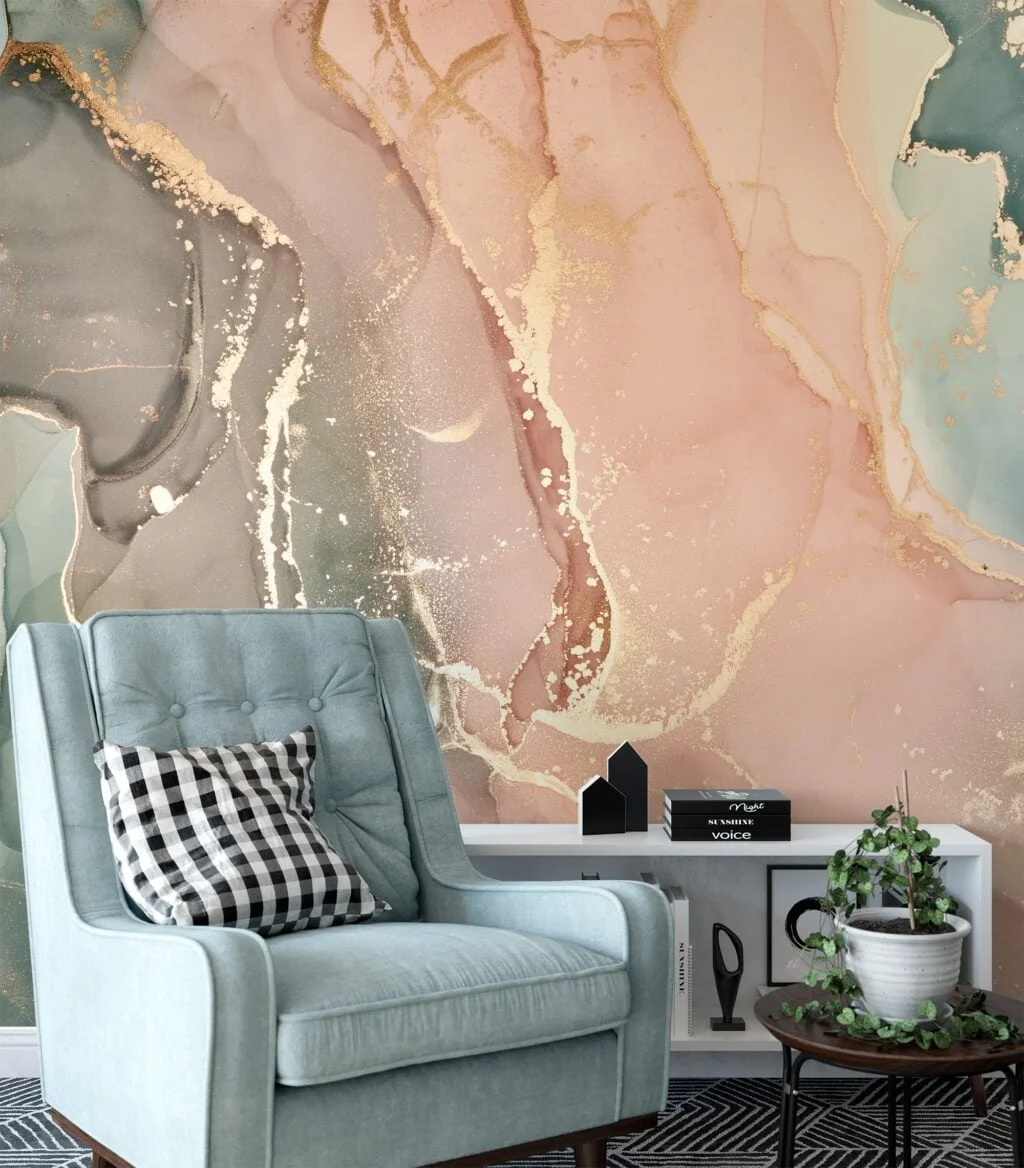 Mesmerizing Mixed-Colored Ink Art with Gilded Flakes Wallpaper for a Captivating and Opulent Home Ambience