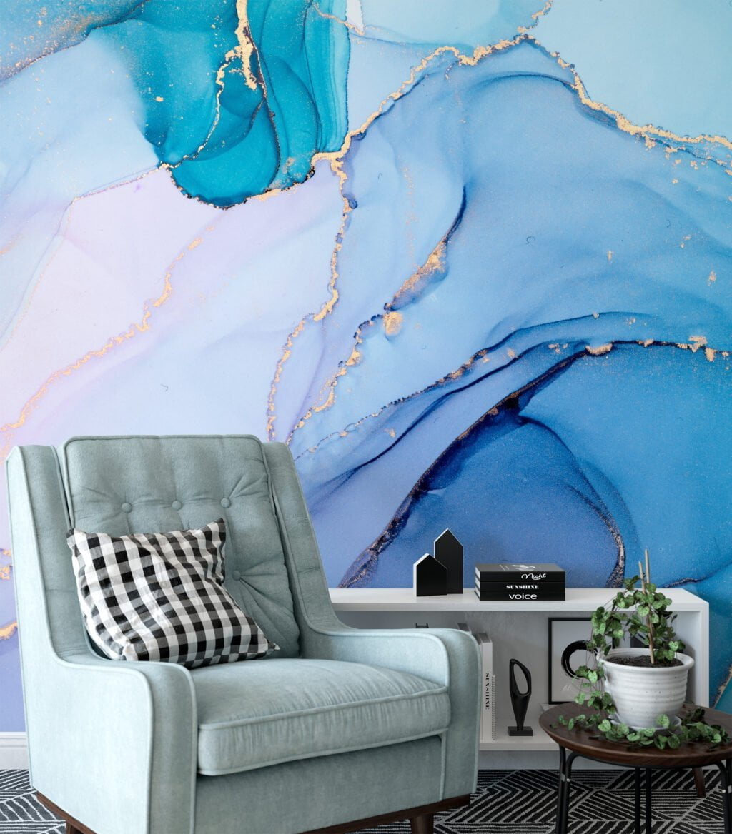 Captivating and Multicolored Blue Marble Texture Wallpaper for an Artistic and Striking Home Ambiance