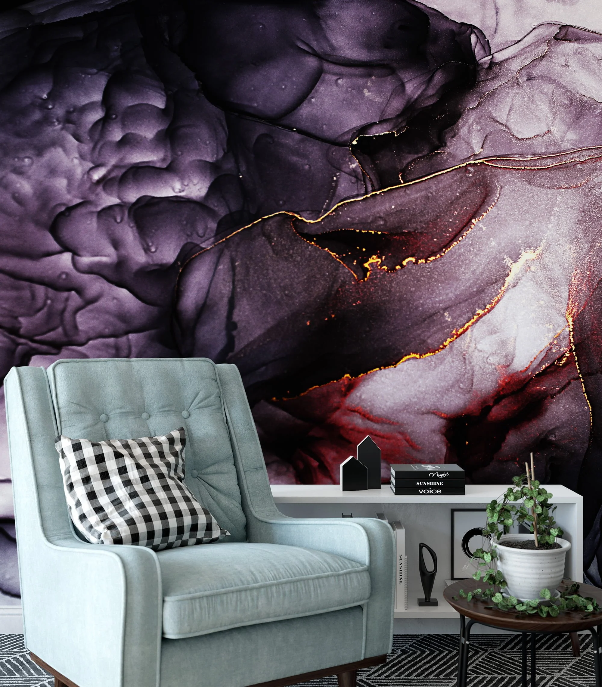 Mysterious and Intense Dark Colored Alcohol Ink Art Wallpaper for a Dramatic and Contemporary Home Decor