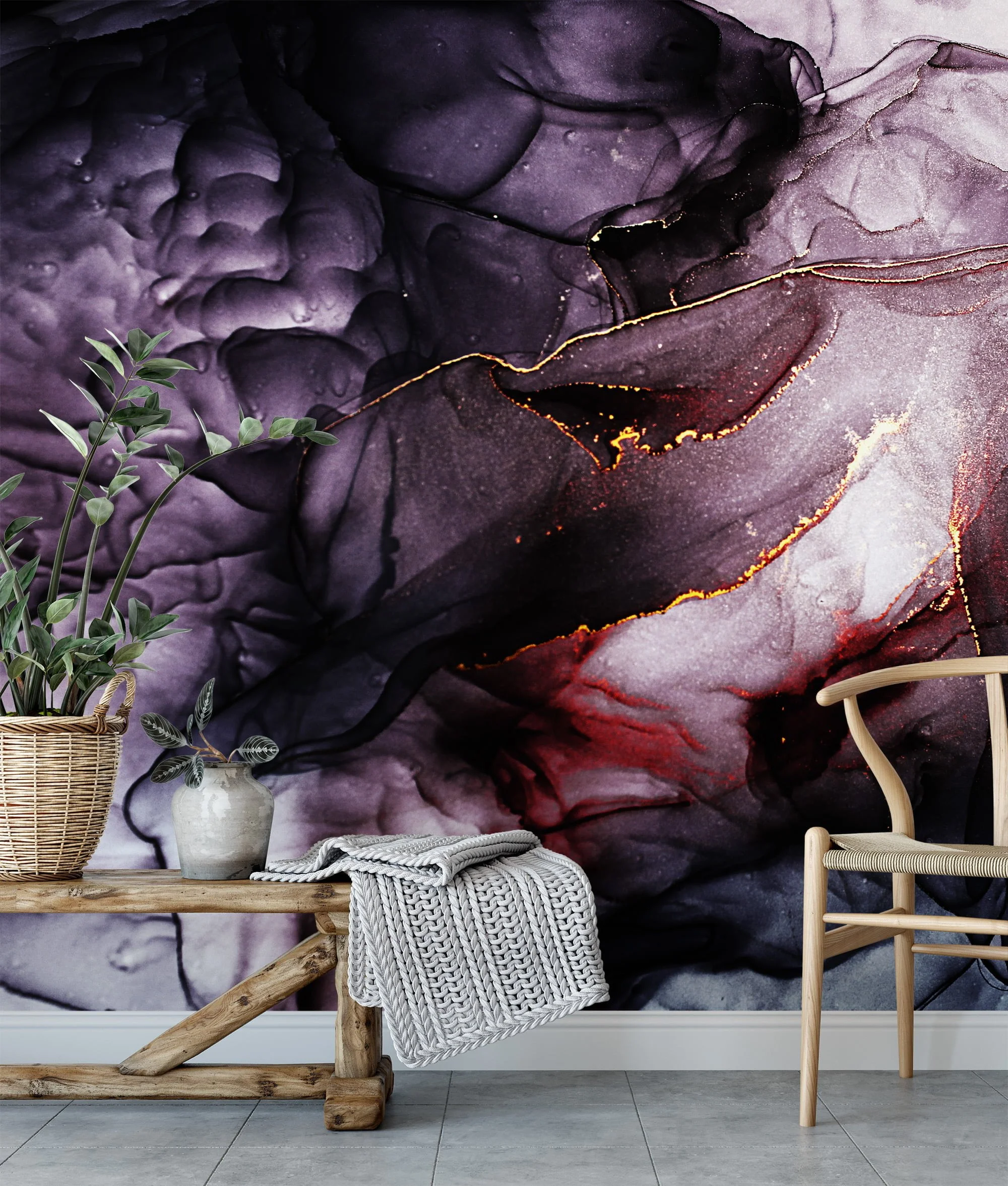 Mysterious and Intense Dark Colored Alcohol Ink Art Wallpaper for a Dramatic and Contemporary Home Decor