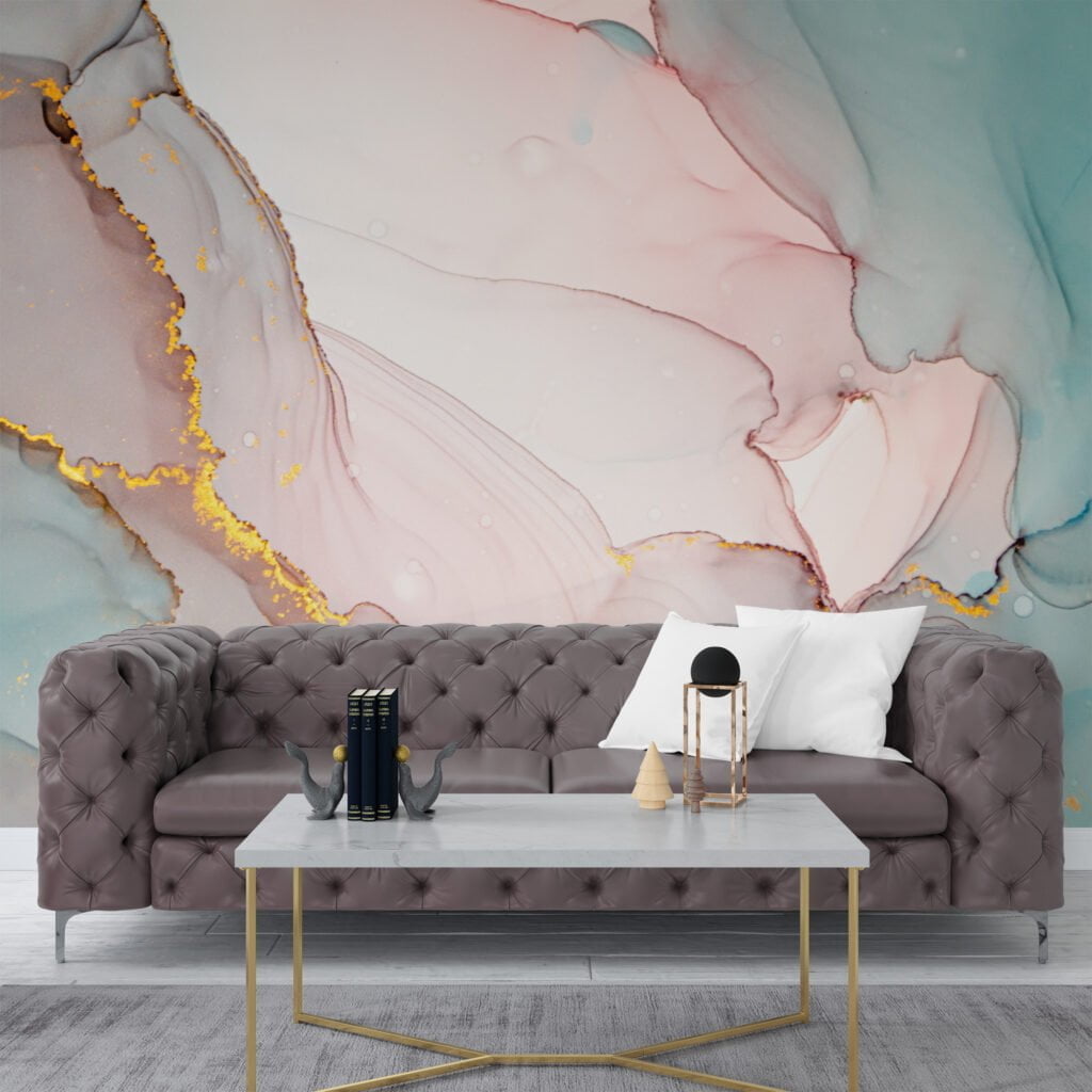 Elegant and Serene Luxe Pastel Colored Fluid Art Wallpaper for a Tranquil and Sophisticated Home Decor