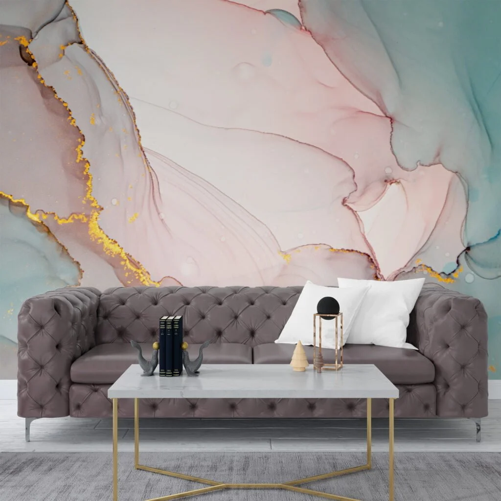 Elegant and Serene Luxe Pastel Colored Fluid Art Wallpaper for a Tranquil and Sophisticated Home Decor