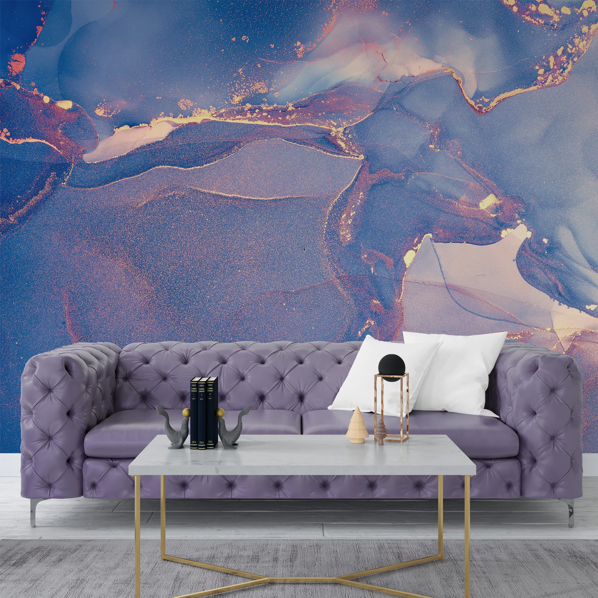 Enchanting and Serene Dreamy Blue Colored Marble Texture Wallpaper for a Tranquil and Elegant Home Decor