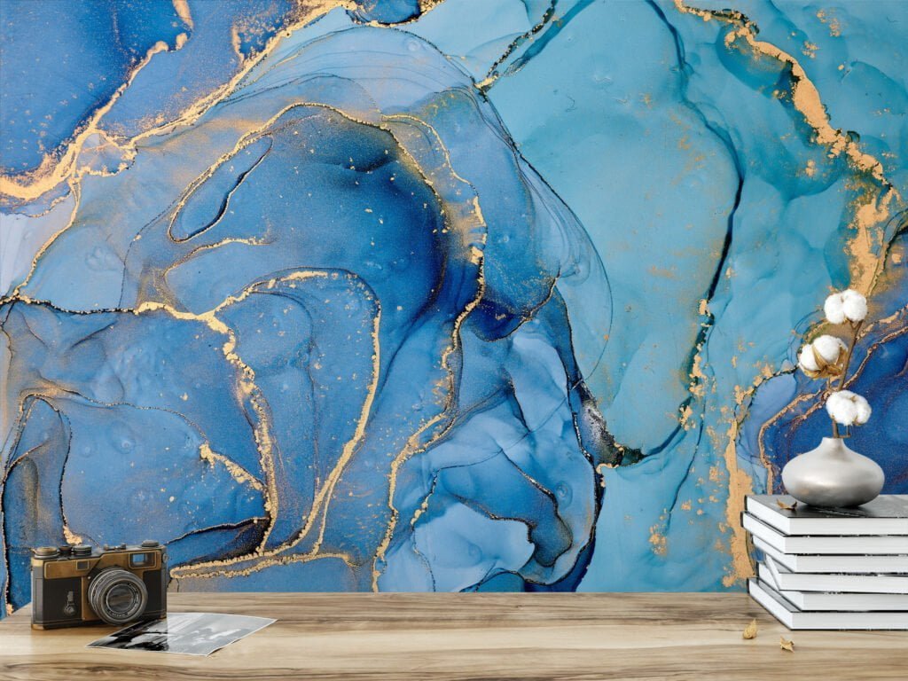 Exquisite Luxury Blue Marble Effect Wallpaper for a Sophisticated and Elegant Home Decor