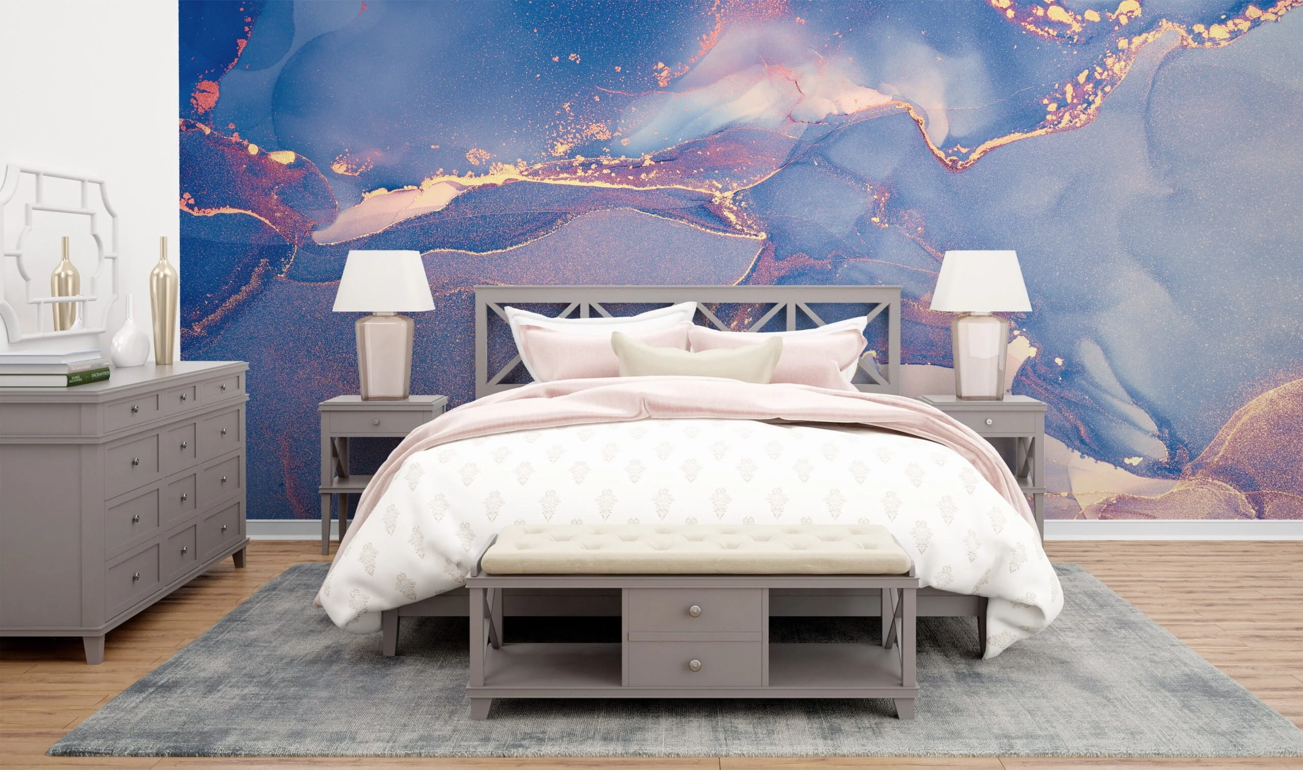 Enchanting and Serene Dreamy Blue Colored Marble Texture Wallpaper for a Tranquil and Elegant Home Decor