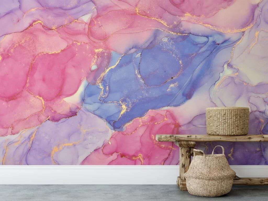 Dynamic and Multicolored Marble Effect Wallpaper for a Striking and Contemporary Home Ambiance