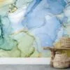 Refreshing Green, Blue, and Yellow Marble Texture Wallpaper for a Vibrant and Modern Home Decor