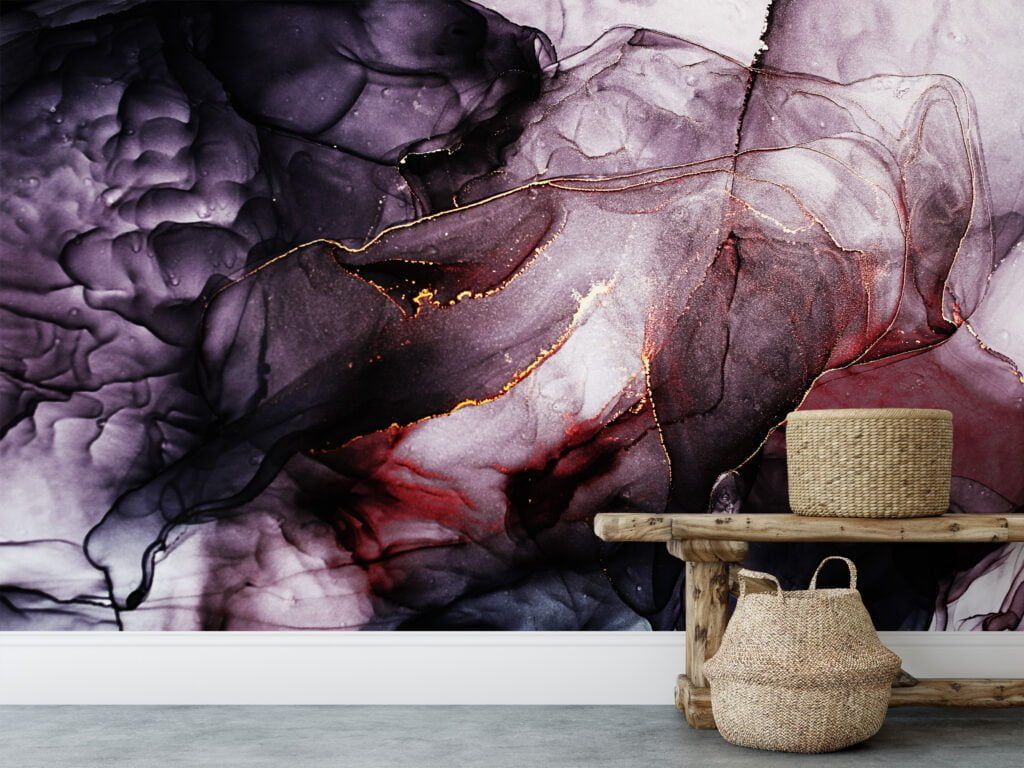 Mysterious and Intense Dark Colored Alcohol Ink Art Wallpaper for a Dramatic and Contemporary Home Decor