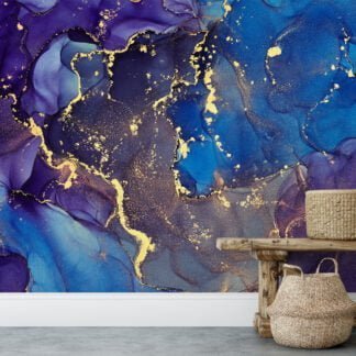 Indulge in the captivating beauty of our Dark Blue and Purple Marble Effect Wallpaper