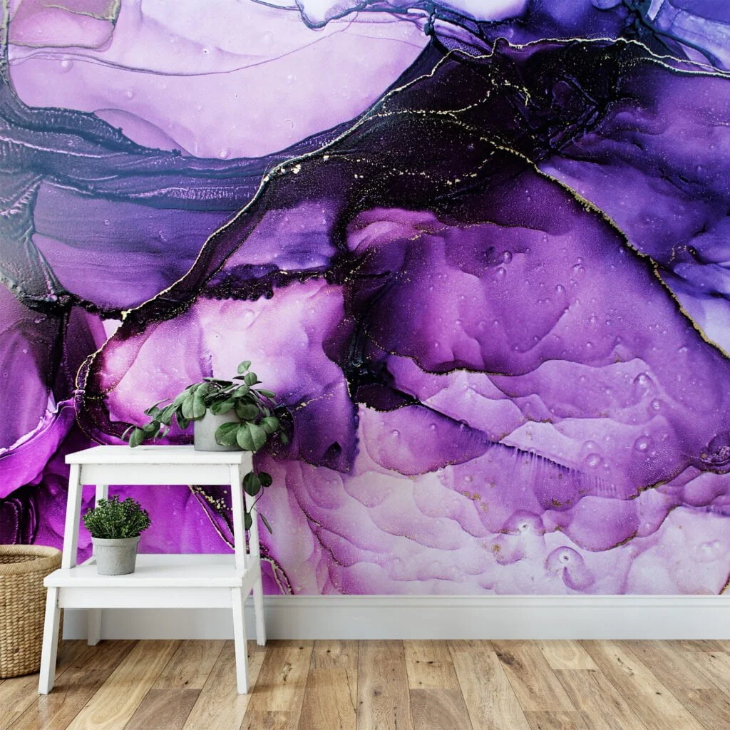 Ethereal and Enchanting Shades of Purple Alcohol Ink Art Wallpaper for a Mesmerizing and Artistic Home Ambience