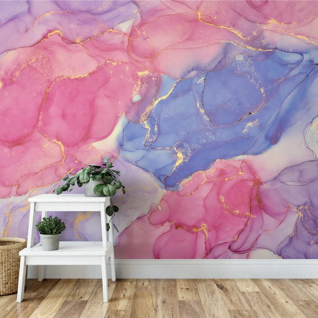 Dynamic and Multicolored Marble Effect Wallpaper for a Striking and Contemporary Home Ambiance