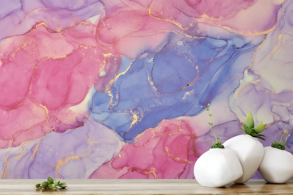 Dynamic and Multicolored Marble Effect Wallpaper for a Striking and Contemporary Home Ambiance