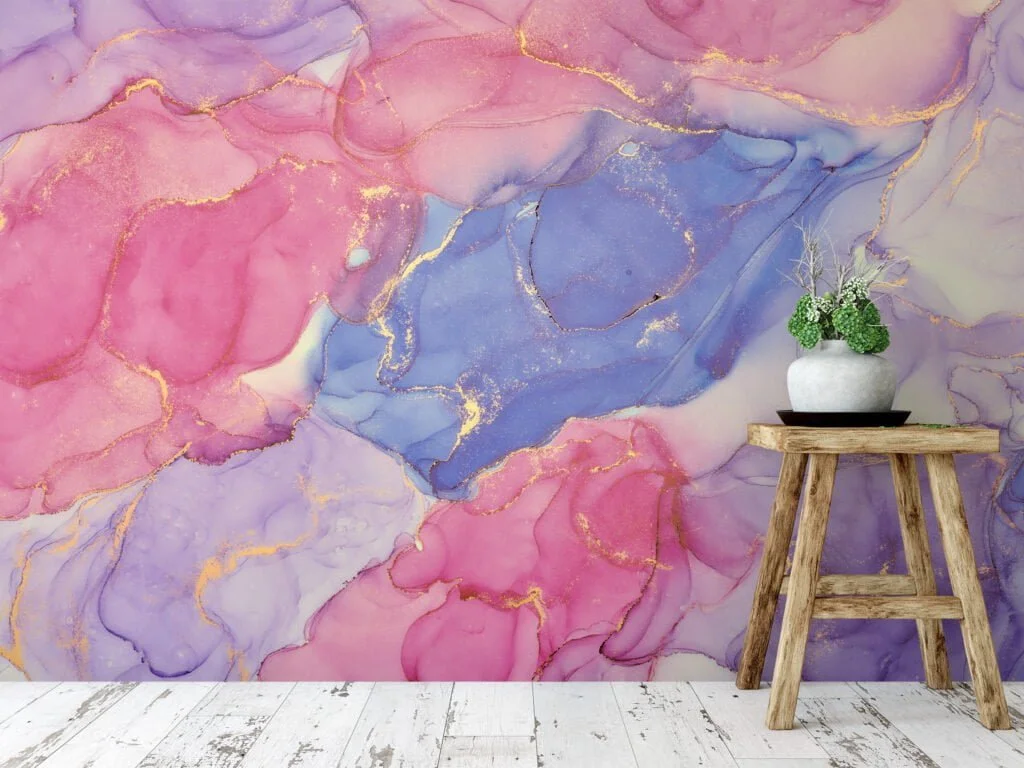 Dynamic and Multicolored Marble Effect Wallpaper for a Striking and Contemporary Home Ambiance