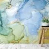 Refreshing Green, Blue, and Yellow Marble Texture Wallpaper for a Vibrant and Modern Home Decor