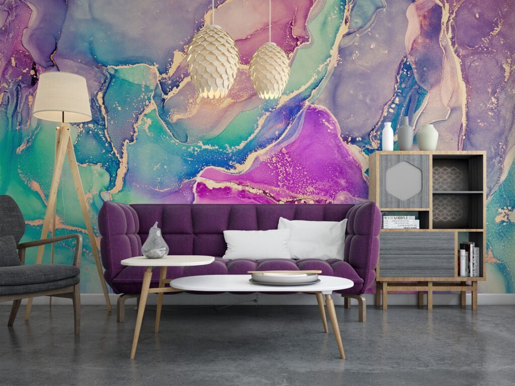 Vivid and Radiant Bright Colored Alcohol Ink Art Wallpaper for a Vibrant and Expressive Home Ambiance