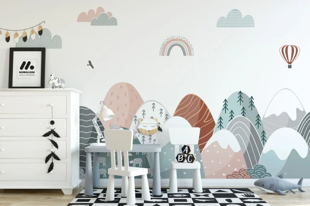 Modern Abstract Mountains Nursery Wallpaper, Peel & Stick Wallpaper, Durable Wallpaper