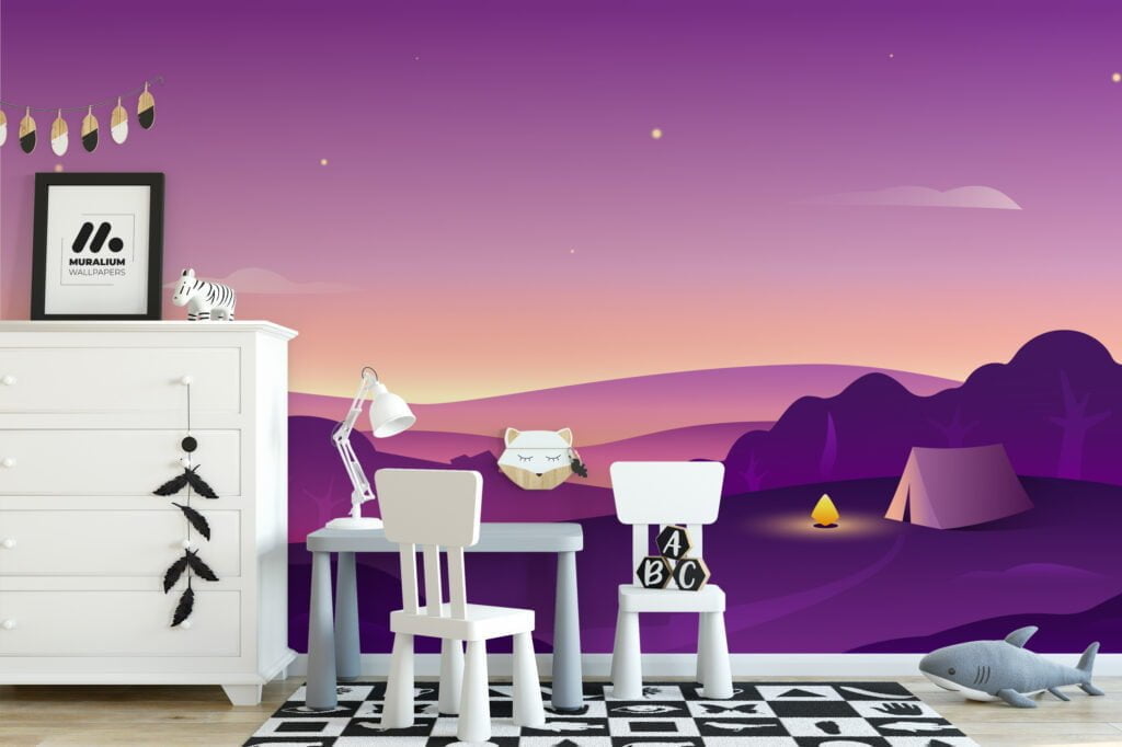 Kids Room Wallpaper with Purple Shades Horizon, Removable Wallpaper, Self Adhesive Wall Mural