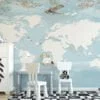 Nursery World Map Wallpaper in Pastel Light Blue, Removable Wallpaper, Self Adhesive Wall Mural
