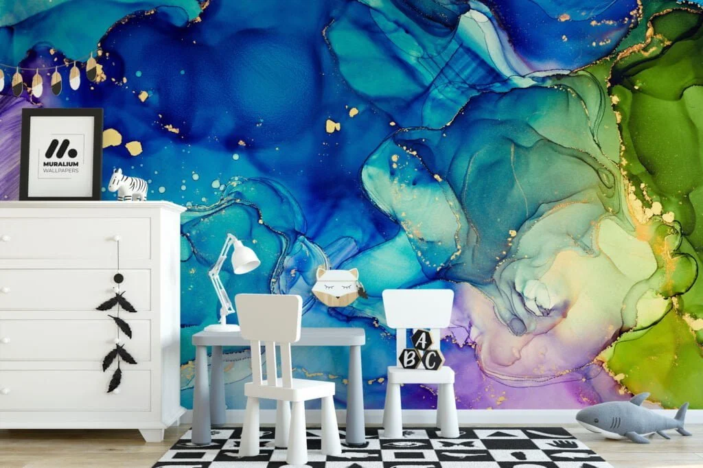 Indulge in the captivating beauty of our Abstract Colorful Marble Effect Wallpaper